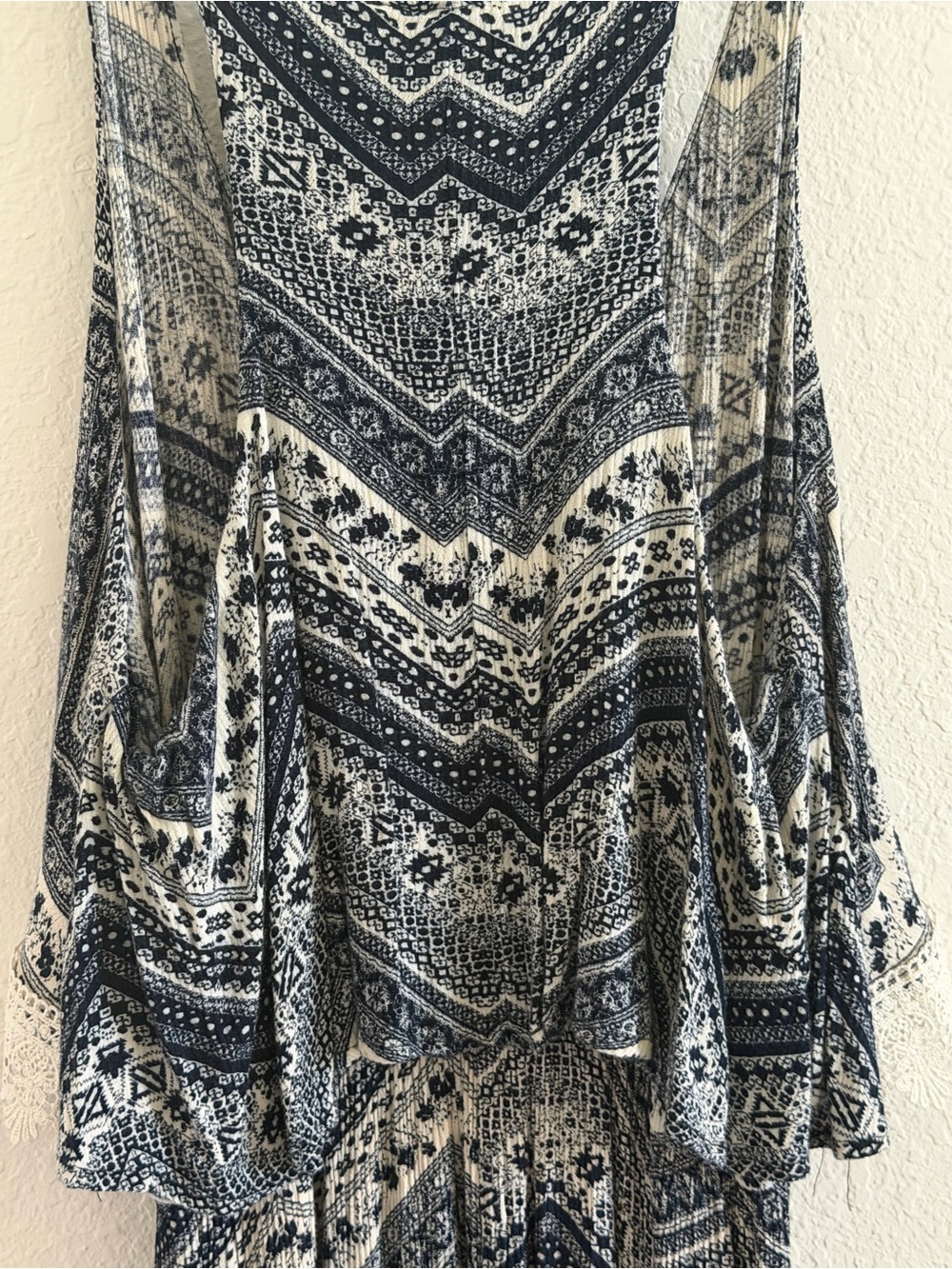 Bohemian Navy & White Maxi Dress with Crochet Trim - Picture 4 of 4